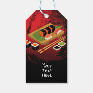 Étiquettes-cadeau Chic Modern Elegant Black & Red Sushi Party Event