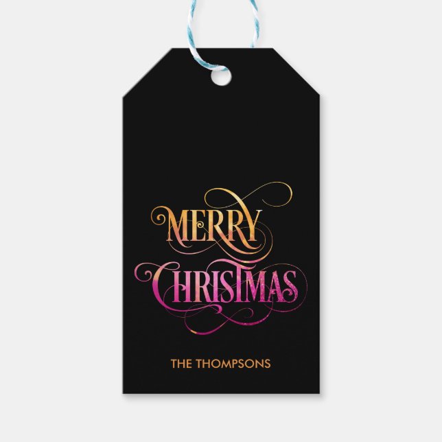 Étiquettes-cadeau Chic Moderne Parties scintillant Calligraphie Joye (Devant)