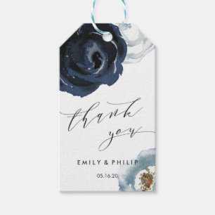 Étiquettes-cadeau Chic Navy Blue Peony Floral Mariage
