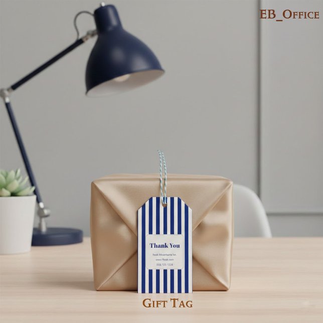 Étiquettes-cadeau Chic Navy Blue & White Stripes Business Thank You (Créateur téléchargé)