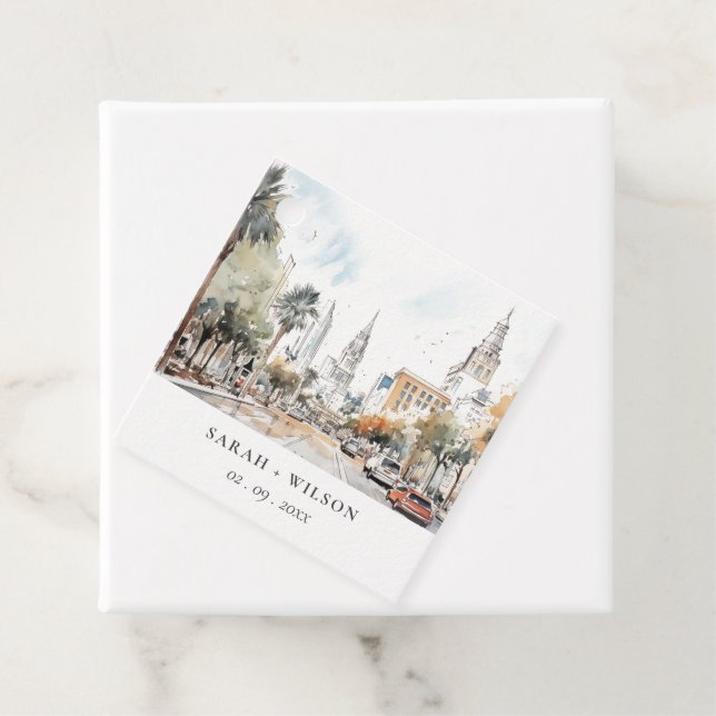 Étiquettes Cadeau Chic Orlando Floride Skyline Mariage d'aquarelle (En situation)