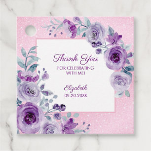 Étiquettes Cadeau Chic Parties scintillant rose violet Rose Floral A