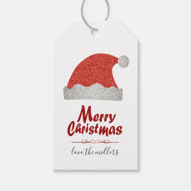 Étiquettes-cadeau Chic Parties scintillant rouge personnalisée Joyeu (Devant)