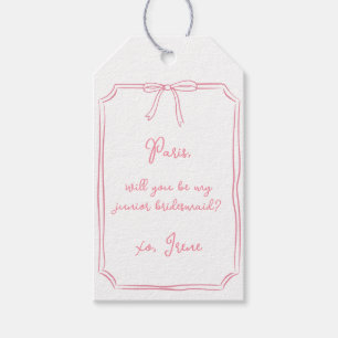 Étiquettes-cadeau Chic Pink Coquette Bow Junior Bridesmaid Propositi