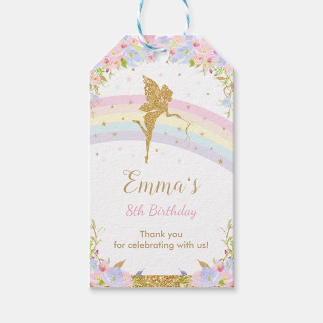Étiquettes-cadeau Chic Rainbow Fairy Girl Anniversaire Merci Favoris (Devant)
