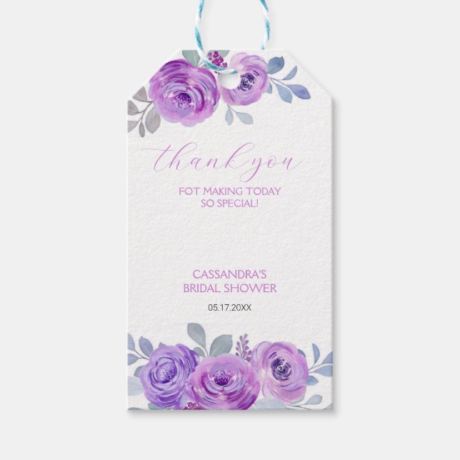 Étiquettes-cadeau Chic Rose Violette Floral Bouquet Vert Baby Shower (Devant)