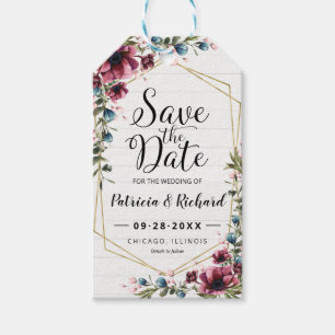 Étiquettes-cadeau Chic Rustique Fleurs de Bourgogne Mariage Économis