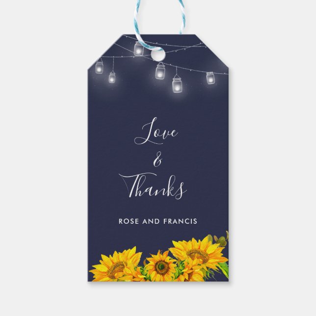 Étiquettes-cadeau Chic Script Love & Merci Sunflower Rustic Mariage (Devant)