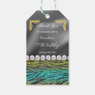 Étiquettes-cadeau Chic Silver Foil Gold & Turquoise Zebra Print