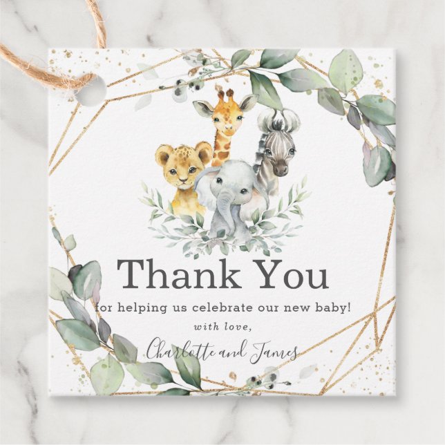 Étiquettes Cadeau Chic verdure Jungle Animaux Baby shower Anniversai (Devant)