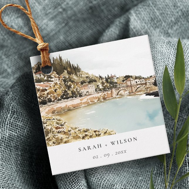 Étiquettes Cadeau Chic Vérone Adige River Italie Mariage d'aquarelle (Créateur téléchargé)