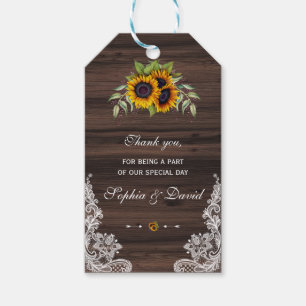Étiquettes-cadeau Chic Vintage dentelle tournesol Mariage en bois