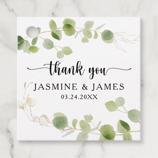 Étiquettes Cadeau Chic Watercolor Eucalyptus Botanical Thank You (Devant)