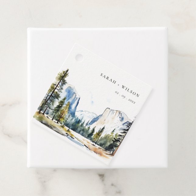 Étiquettes Cadeau Chic Yosemite National Park CA Watercolor Mariage (En situation)