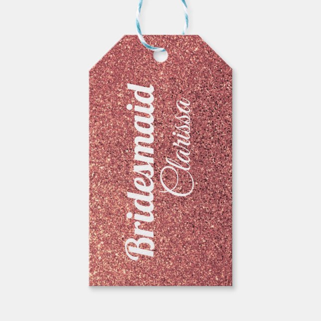 Étiquettes-cadeau chick chick rose or parties scintillant bridesmaid (Devant)