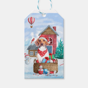 Étiquettes-cadeau Chien beagle dans la neige Maison de Chien de Noël