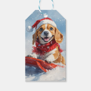 Étiquettes-cadeau Chien Beagle dans un traîneau Laissez tomber la ne