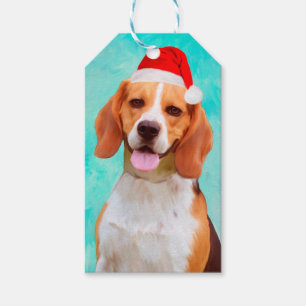 Étiquettes-cadeau Chien beagle Noël Portrait de chapeau de Noël