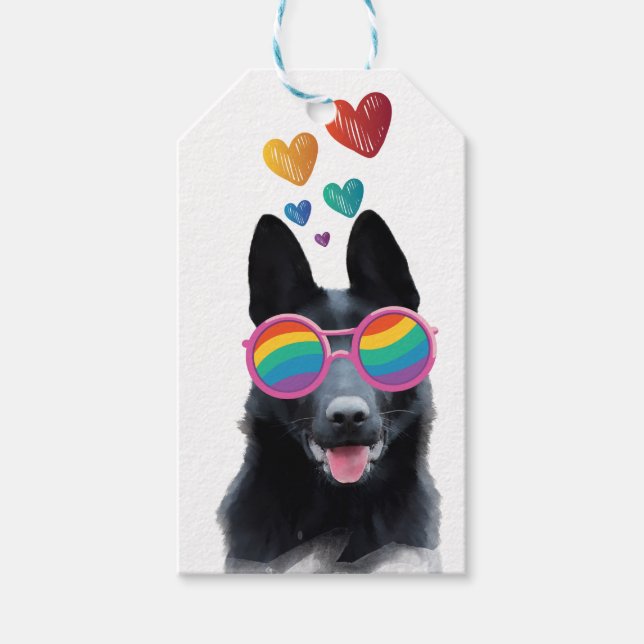 Étiquettes-cadeau Chien berger allemand avec coeur Saint-Valentin (Devant)
