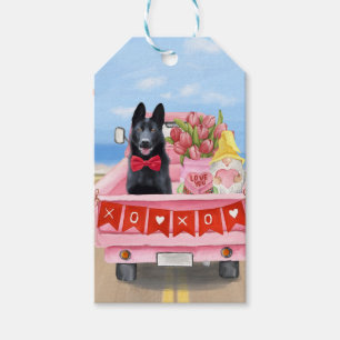 Étiquettes-cadeau Chien berger allemand Camion de la Saint-Valentin