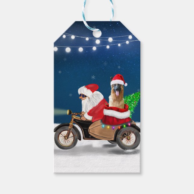 Étiquettes-cadeau Chien berger allemand Noël Père Noël (Devant)
