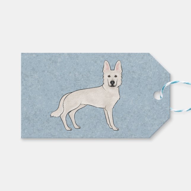 Étiquettes-cadeau Chien blanc berger suisse blanc GSD mignon dessin (Devant (Horizontal))