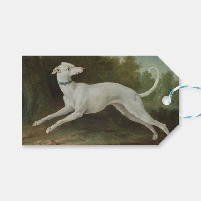 Étiquettes-cadeau Chien blanc gris (par Jean-Baptiste Oudry) (Devant (Horizontal))