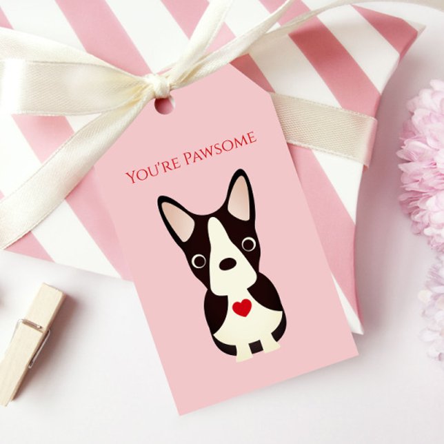 Étiquettes-cadeau Chien Boston Terrier Saint-Valentin, Jour de la Sa (Créateur téléchargé)