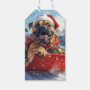 Étiquettes-cadeau Chien Bouledogue dans Luge Laissez Tomber la Neige