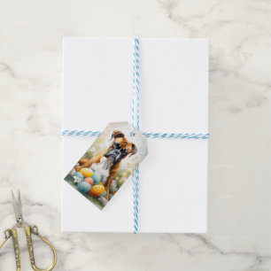 Étiquettes-cadeau Chien Boxer avec œufs de Pâques vacances