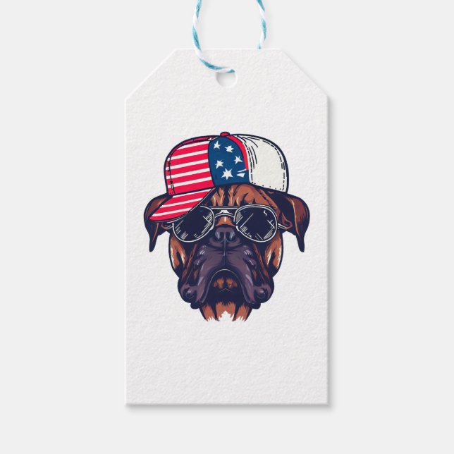 Étiquettes-cadeau Chien Boxer portant du blanc rouge bleu (Devant)