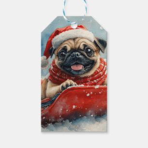 Étiquettes-cadeau Chien Carlin dans un Traîneau Qu'il neige Noël