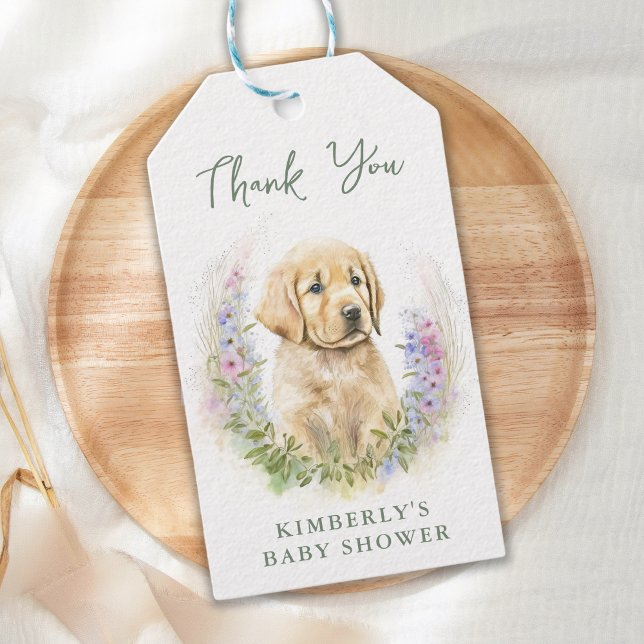 Étiquettes-cadeau Chien Chien Moderne Sage Vert Baby shower Merci (Créateur téléchargé)