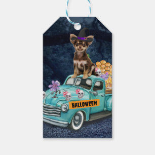 Étiquettes-cadeau Chien Chihuahua Halloween Camion Nuit Effrayante