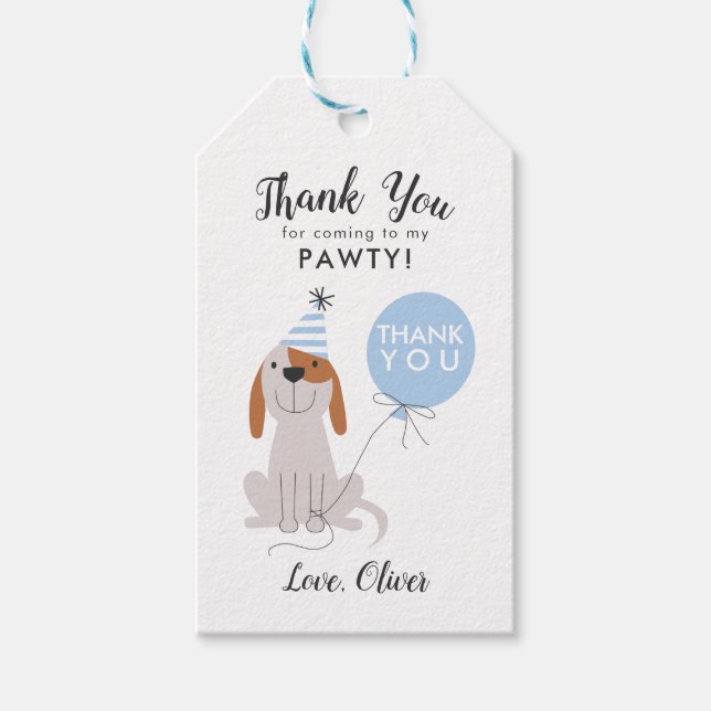 Étiquettes-cadeau Chien chiot fête d'anniversaire Blue Favoriser (Devant)