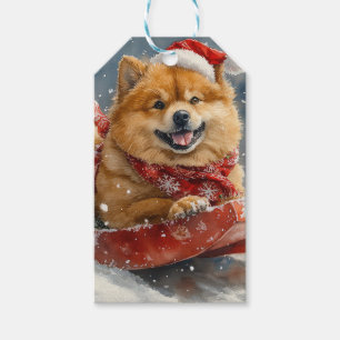 Étiquettes-cadeau Chien Chow Chow dans un traîneau Laissez neige Noë