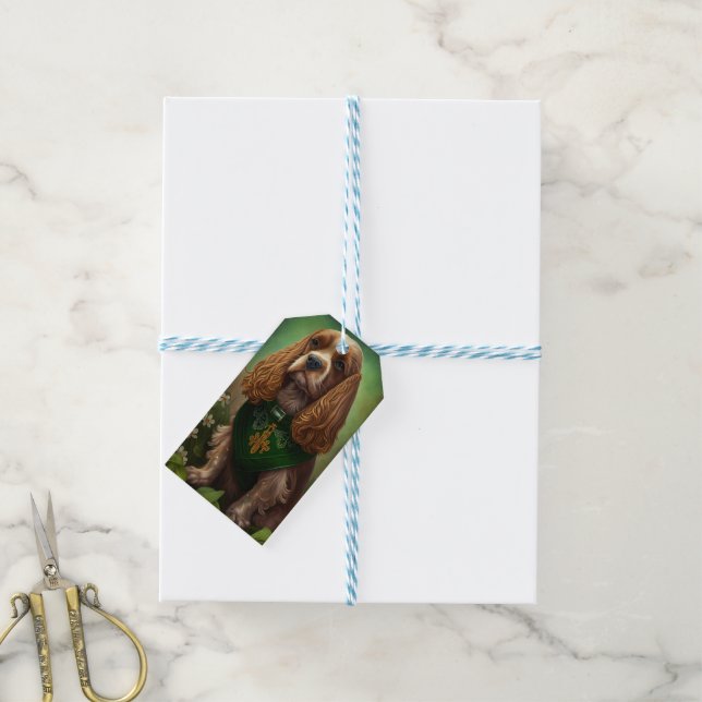 Étiquettes-cadeau Chien Cocker Spaniel en robe de la Saint-Patrick (Avec de laficelle)