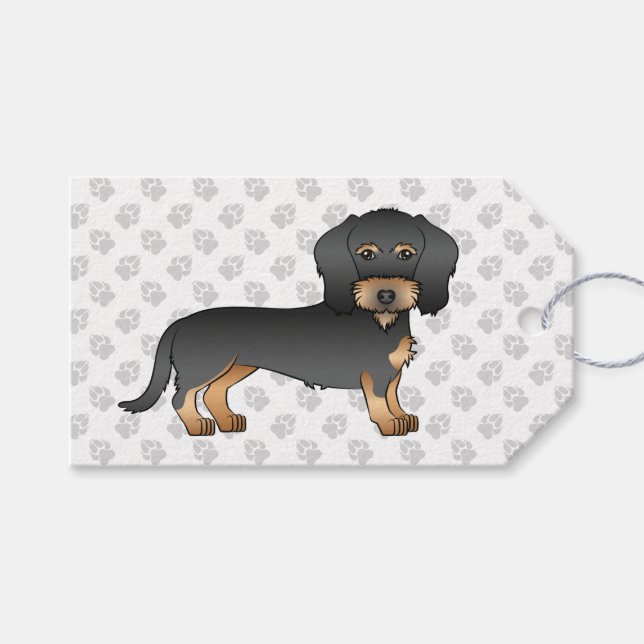 Étiquettes-cadeau Chien Dachshund, Fils Noir Et Tan, Avec Pâtes (Devant (Horizontal))
