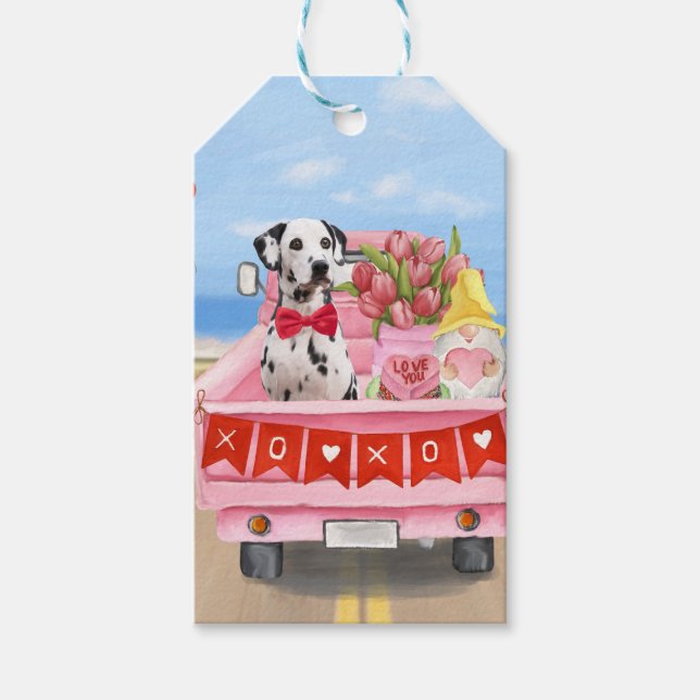 Étiquettes-cadeau Chien dalmate Saint Valentin Coeurs de Camion (Devant)