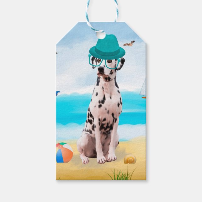Étiquettes-cadeau Chien Dalmation sur la plage (Devant)