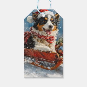Étiquettes-cadeau Chien de berger australien en Noël à Sledge