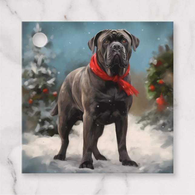 Étiquettes Cadeau Chien de Corso en canne à neige Noël (Devant)
