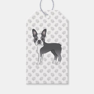 Étiquettes-cadeau Chien de dessin animé Boston Terrier bleu et blanc