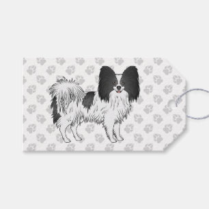 Étiquettes-cadeau Chien de dessin animé Papillon noir et blanc avec 