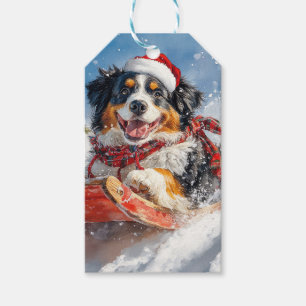 Étiquettes-cadeau Chien de Montagne bernois en luge Noël