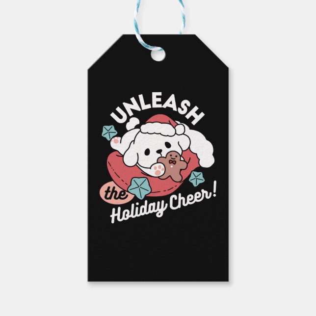 Étiquettes-cadeau Chien de Noël à Santa Hat - Jour de Noël pour Anim (Devant)