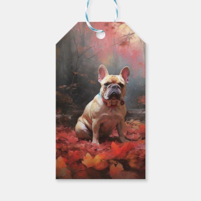 Étiquettes-cadeau Chien de taureau français en automne Leaves automn (Devant)