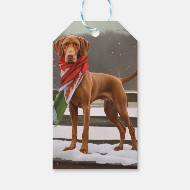 Étiquettes-cadeau Chien de Vizsla à Noël de neige (Devant)