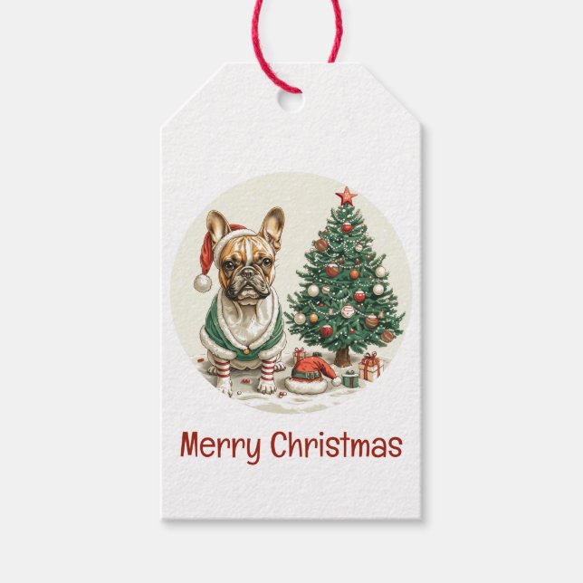 Étiquettes-cadeau Chien d'Elf de Chien de Noël (Devant)
