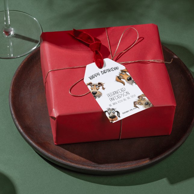 Étiquettes-cadeau Chien drôle unique Joyeux anniversaire (Unique Funny Dog Happy Birthday Gift Tags)